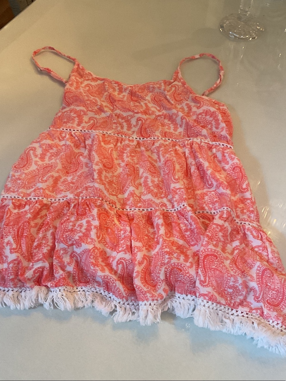 ' Coral Paisley Tiered Tank Top ties in back